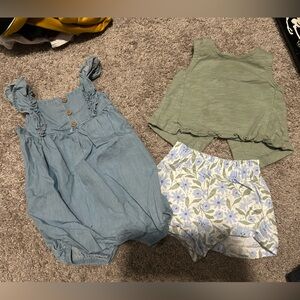 Baby Blue Romper and Floral Shorts Set- 6 month